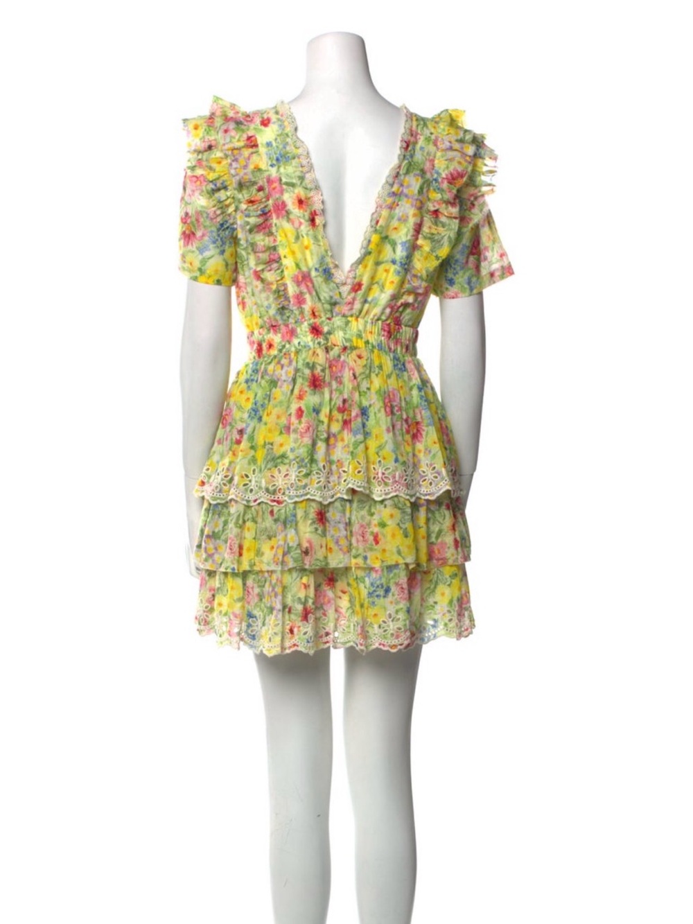 LoveShackFancy Yellow Floral Ruffle Mini Dress